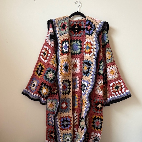 Handmade Sweaters - Granny Square Handmade Crochet maxi cardigan coat